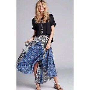 NWT Free People Blue Printed High Low Maxi Skirt | Grunge Fairycore Coastal Boho